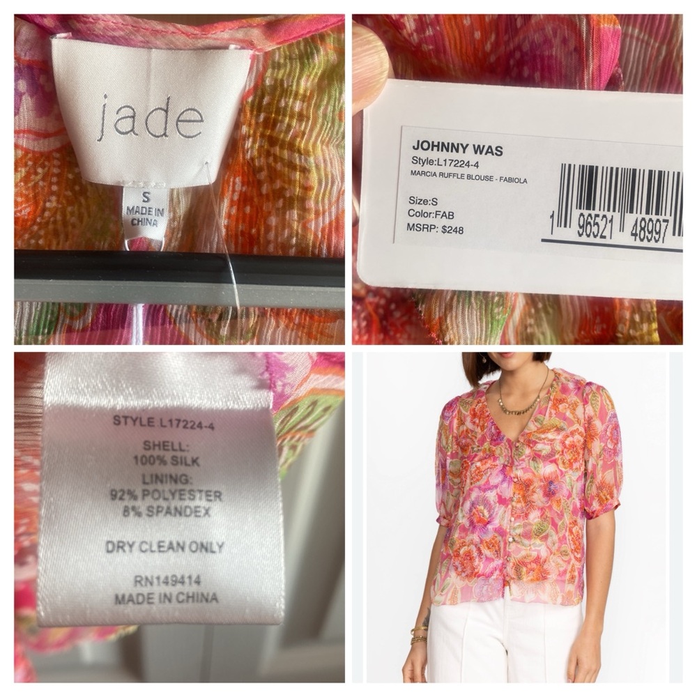 Johnny Was-Jade Collection NWT MARCIA Romantic Silk Floral Ruffle BlouseCami Set - Picture 14 of 16